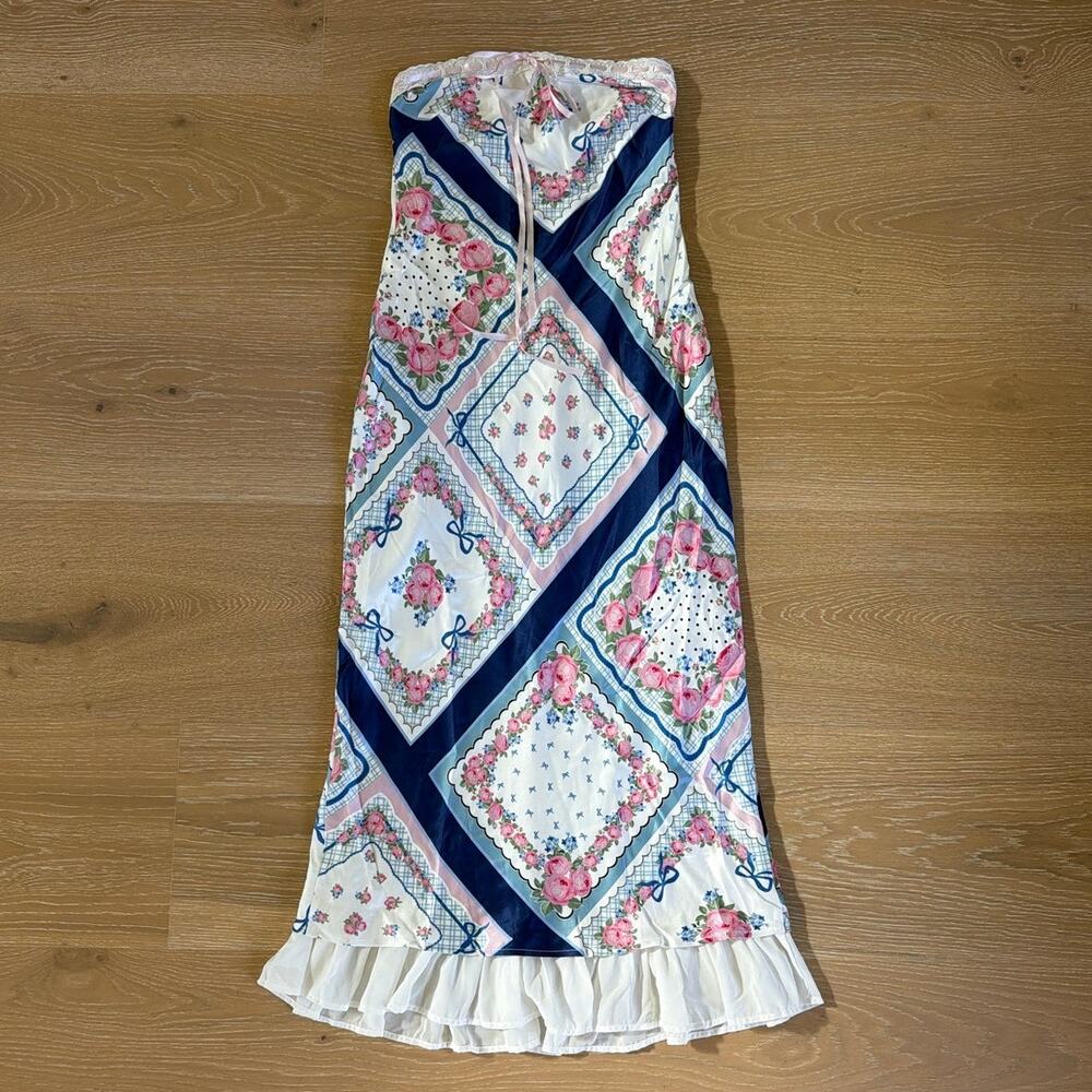 For Love & Lemons Midi Dress Daisy Mae Size XS White Pink Blue